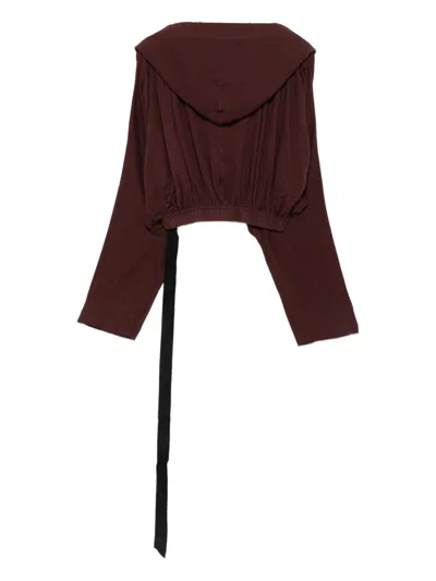 Rick Owens Drkshdw Hooded Cropped Tunic Drawstring Detail In Red