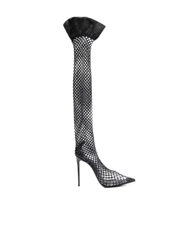Le Silla Gilda Fishnet Knee-high Boots In Black