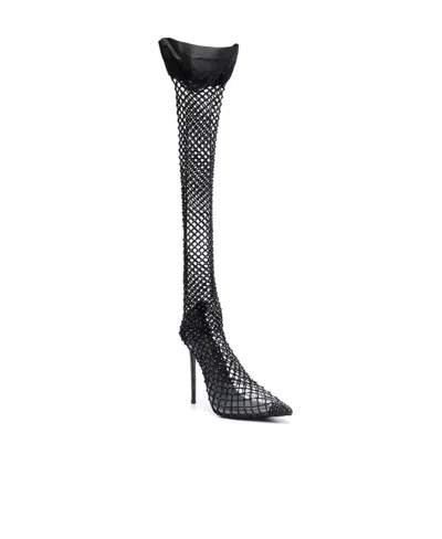 Le Silla Gilda Fishnet Knee-high Boots In Black