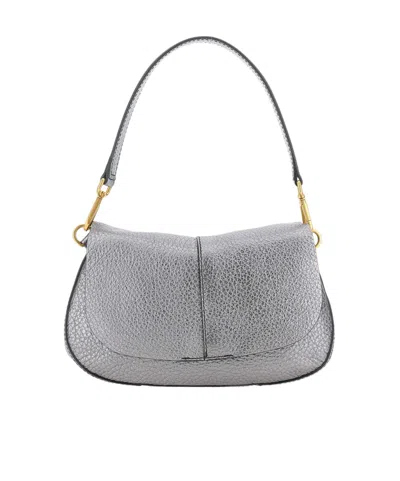 Gianni Chiarini Helena Round Foldover Top Shoulder Bag In Silver