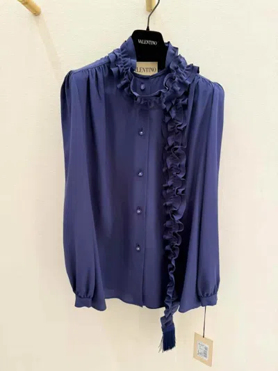 Valentino Crepe De Chine Shirt In Blue