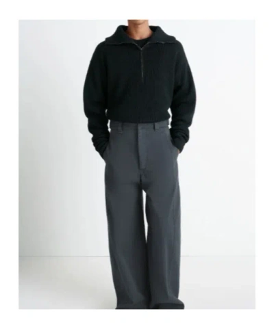 Lemaire Half Zip Sweater In Ribbed Virgin Wool In Black