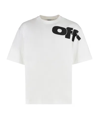 Off-white Crew Neck Shared Logo Cotton T-shirt With Print In White