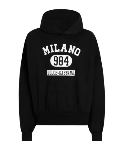 Dolce & Gabbana Hooded Sweatshirt In Jersey With Print In Black