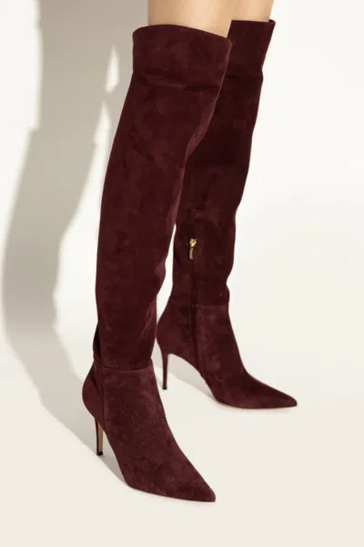 Gianvito Rossi 90mm Jules Suede Pointed-toe Boots In Burgundy
