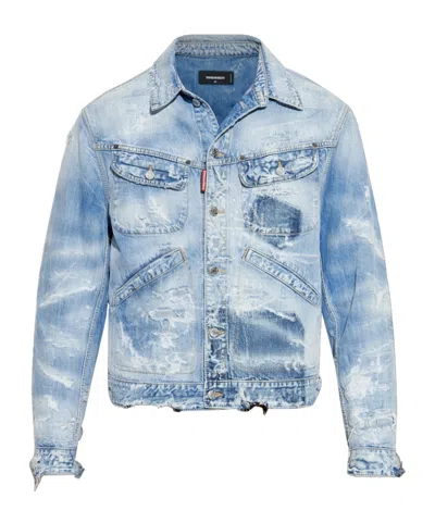 Dsquared2 Distressed Denim Jacket In Blue