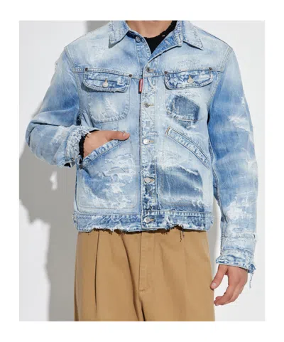 Dsquared2 Distressed Denim Jacket In Blue