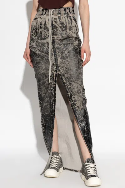 Rick Owens Drkshdw Drawstrings Midi Skirt In Gray