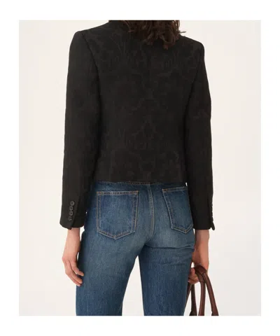 Chloé Double Breasted Floral Jacquard Wool Blend Crop Jacket In Black