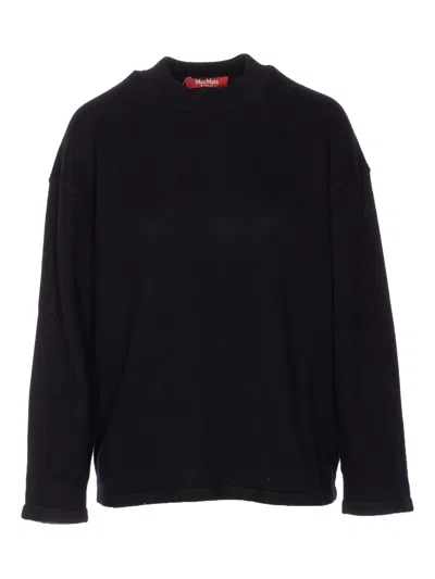 Max Mara Crew-neck Side-split Sweater In Black