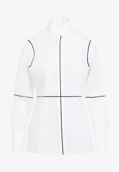 Mm6 Maison Margiela Stand-up Collar Off-white Cotton Shirt With Geometric Stripes