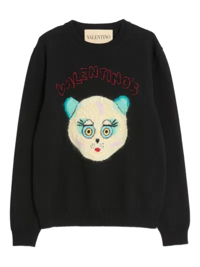 Valentino Wool Cotton Chat De La Maison Sweater In Black