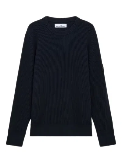 Stone Island Knit Crewneck Sweater In Full Rib Rws Wool Clothing In Blue