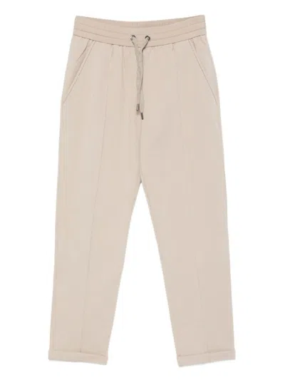 Brunello Cucinelli Cotton Joggers With Elastic Waistband And Side Pockets In Neutral