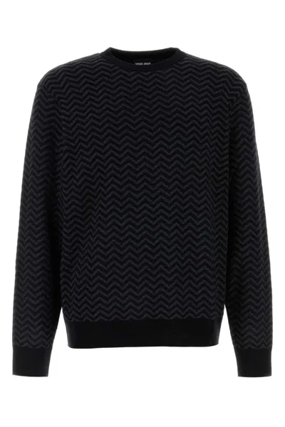Giorgio Armani Embroidered Stretch Wool Blend Sweater In Black