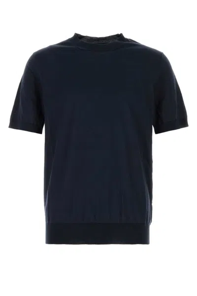 Prada Short-sleeved Cashmere And Silk Sweater In Blue