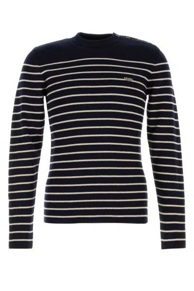 Prada Maglione In Lana Ricamata Uomo In Blue