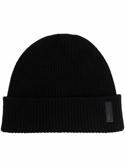 Giorgio Armani Textured Beanie With Turned Up Brim In Black