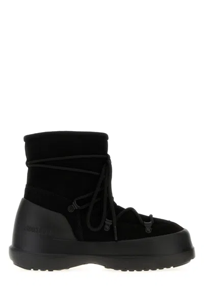 Moon Boot Luna Black Ankle Boots With Laces In Suede And Tech Fabric Woman In Black