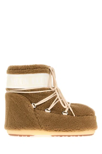 Moon Boot Camel Eco Fur Icon Low Ankle Boots In Brown