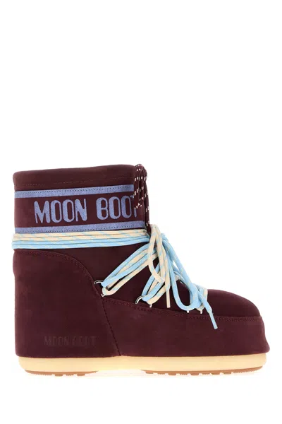 Moon Boot Icon Low Suede Laces Ankle Boots In Burgundy