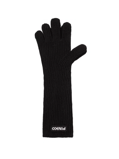 Pinko Ribbed-knit Gloves In Black