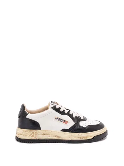 Autry Medalist Low Vintage X Mihara Yasuhiro White And Black Sneakers With Handcrafted Sole In Leather Man In Multi