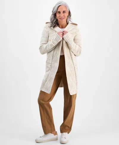 Style & Co Plus Size Hooded Open-front Cardigan Sweater, Macy's Exclusive In Neutral
