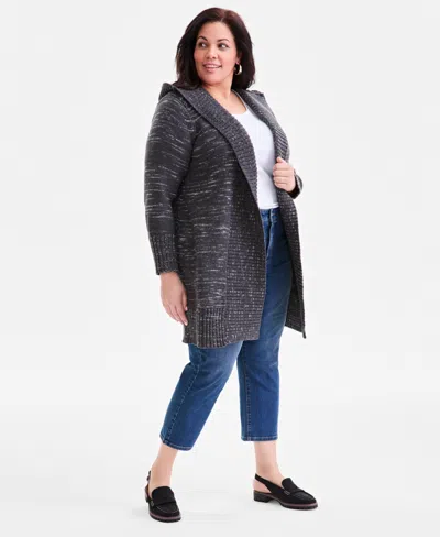 Style & Co Plus Size Hooded Open-front Cardigan Sweater, Macy's Exclusive In Gray