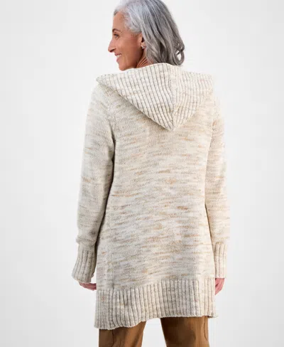 Style & Co Plus Size Hooded Open-front Cardigan Sweater, Macy's Exclusive In Neutral