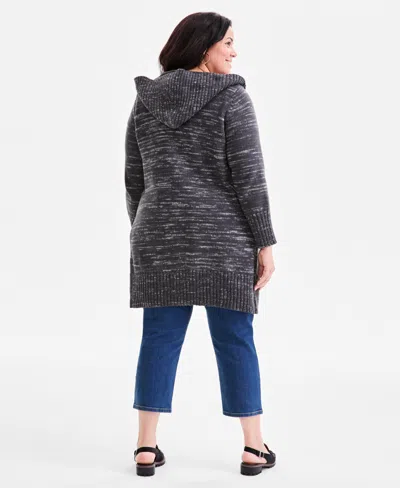Style & Co Plus Size Hooded Open-front Cardigan Sweater, Macy's Exclusive In Gray