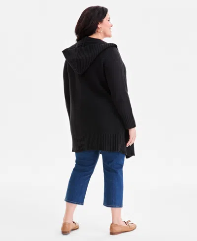 Style & Co Plus Size Hooded Open-front Cardigan Sweater, Macy's Exclusive In Black