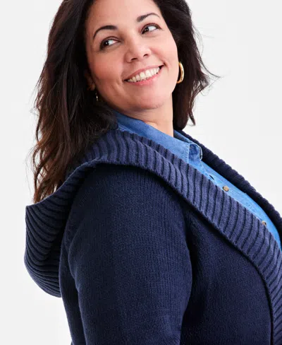 Style & Co Plus Size Hooded Open-front Cardigan Sweater, Macy's Exclusive In Blue