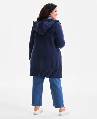 Style & Co Plus Size Hooded Open-front Cardigan Sweater, Macy's Exclusive In Blue