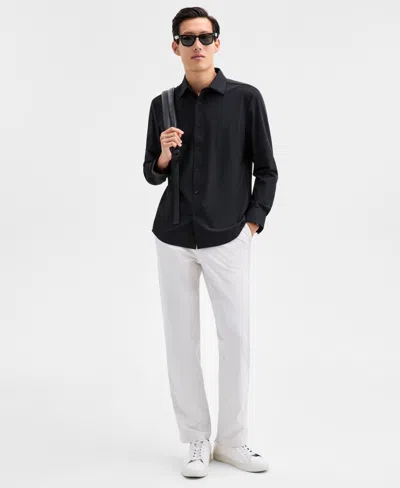 Alfani Men's Modern Classic-fit Stretch Solid Button-down Shirt, Created For Macy's In Black
