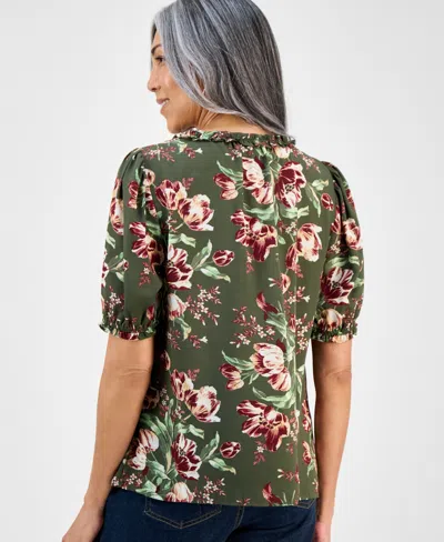 Style & Co Women's Printed Split-neck Raglan-sleeve Blouse, Macy's Exclusive In Green