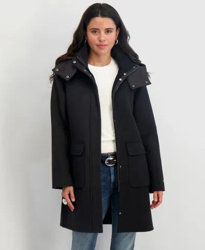 Tahari Bristol Wool Blend Coat With Removable Hood In Black