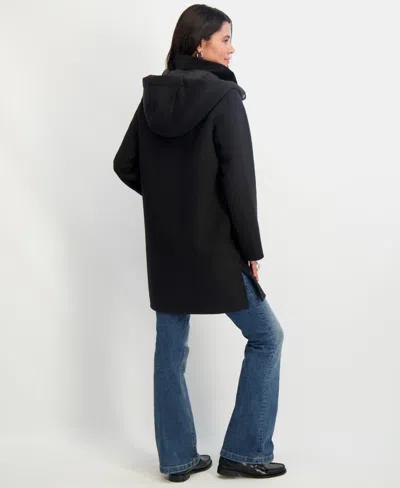 Tahari Bristol Wool Blend Coat With Removable Hood In Black