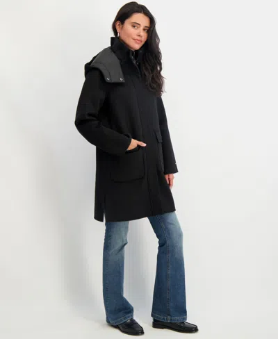 Tahari Bristol Wool Blend Coat With Removable Hood In Black