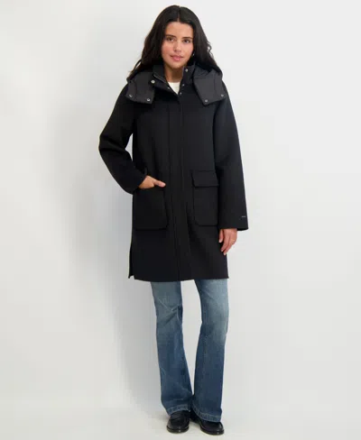 Tahari Bristol Wool Blend Coat With Removable Hood In Black