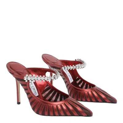 Jimmy Choo Bing 65 Embellished Leather And Mesh Pumps In Red