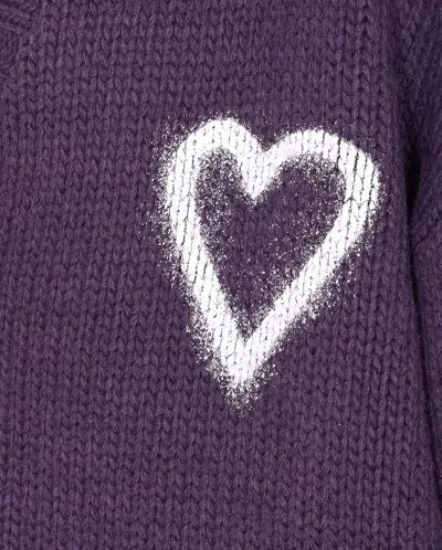 Vision Of Super Heart-embroidered Button Cardigan In Purple