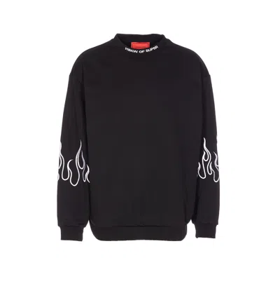 Vision Of Super Logo And Flames Print Sweatshirt In Black