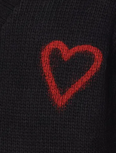 Vision Of Super Heart-embroidered Button Cardigan In Black