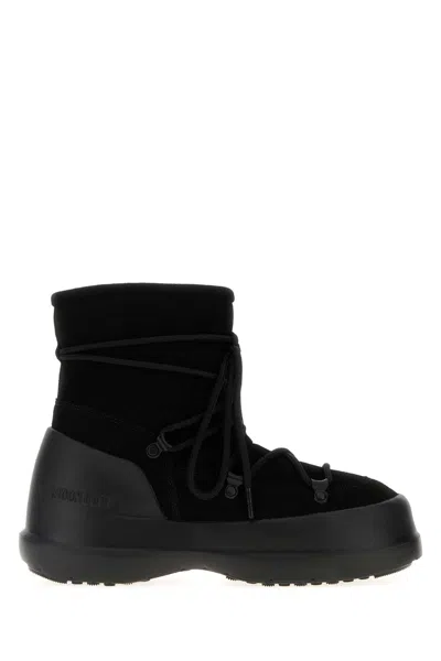 Moon Boot Luna Black Ankle Boots With Laces In Suede And Tech Fabric Woman In Black