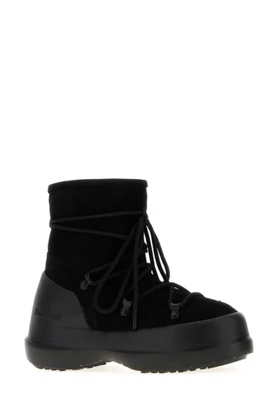 Moon Boot Luna Black Ankle Boots With Laces In Suede And Tech Fabric Woman In Black