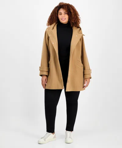 Michael Kors Michael  Plus Size Hooded Coat, Exclusively At Macy's In Neutral