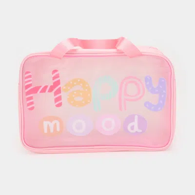 Fashnzfab Happy Mood Message Printed Translucent Mesh Divided Shoulder Bag / Tote Bag In Pink