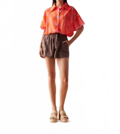 Omika Tola Button Down Blouse In Vani Papaya In Orange