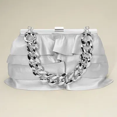 Fashnzfab Faux Leather Layered Ruffle Chunky Chain Strap Handle Evening Clutch Bag / Crossbody Bag In Silver